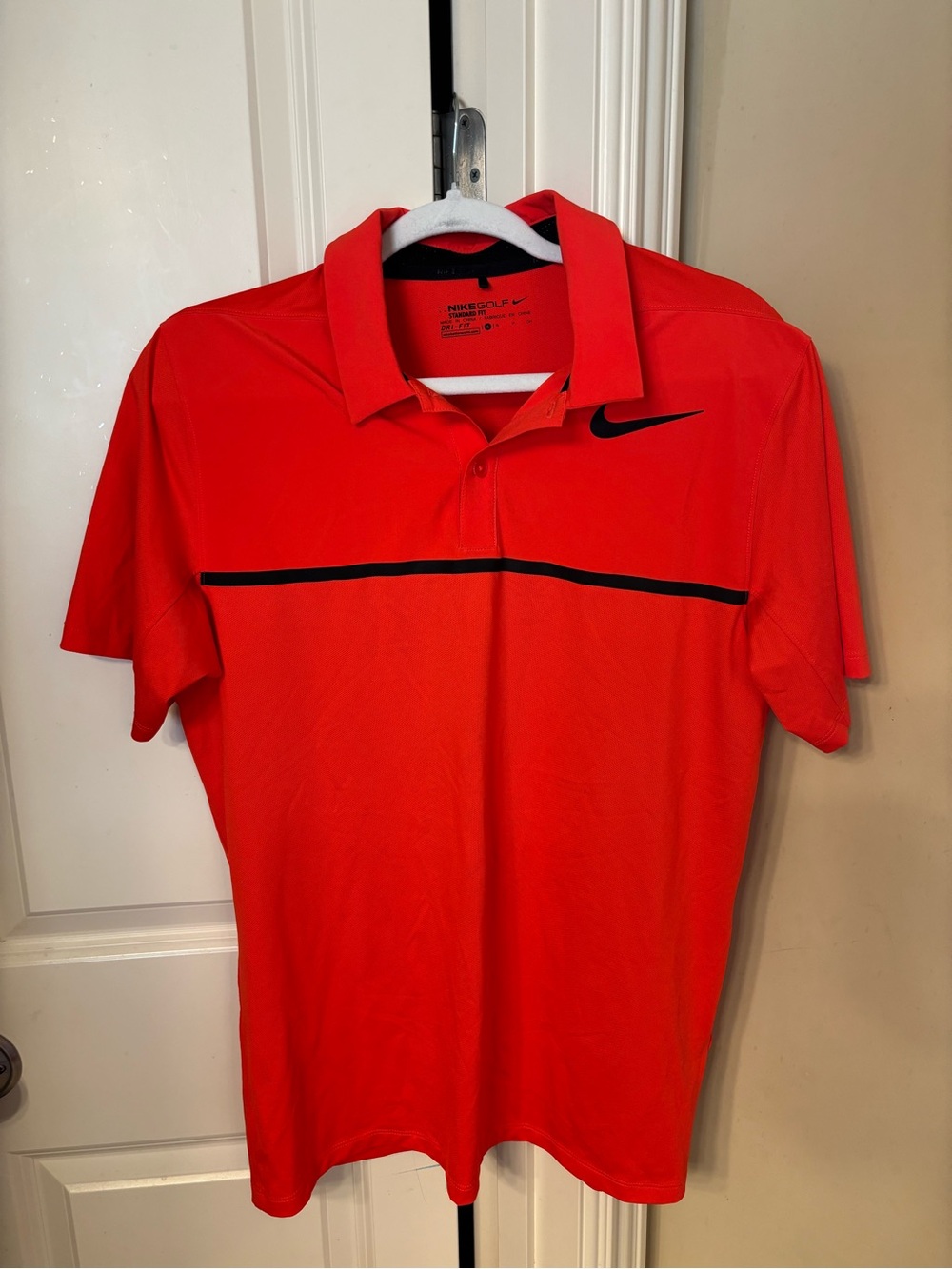 Nike Men’s Orange Dry Fit Polo with Black Chest Stripe